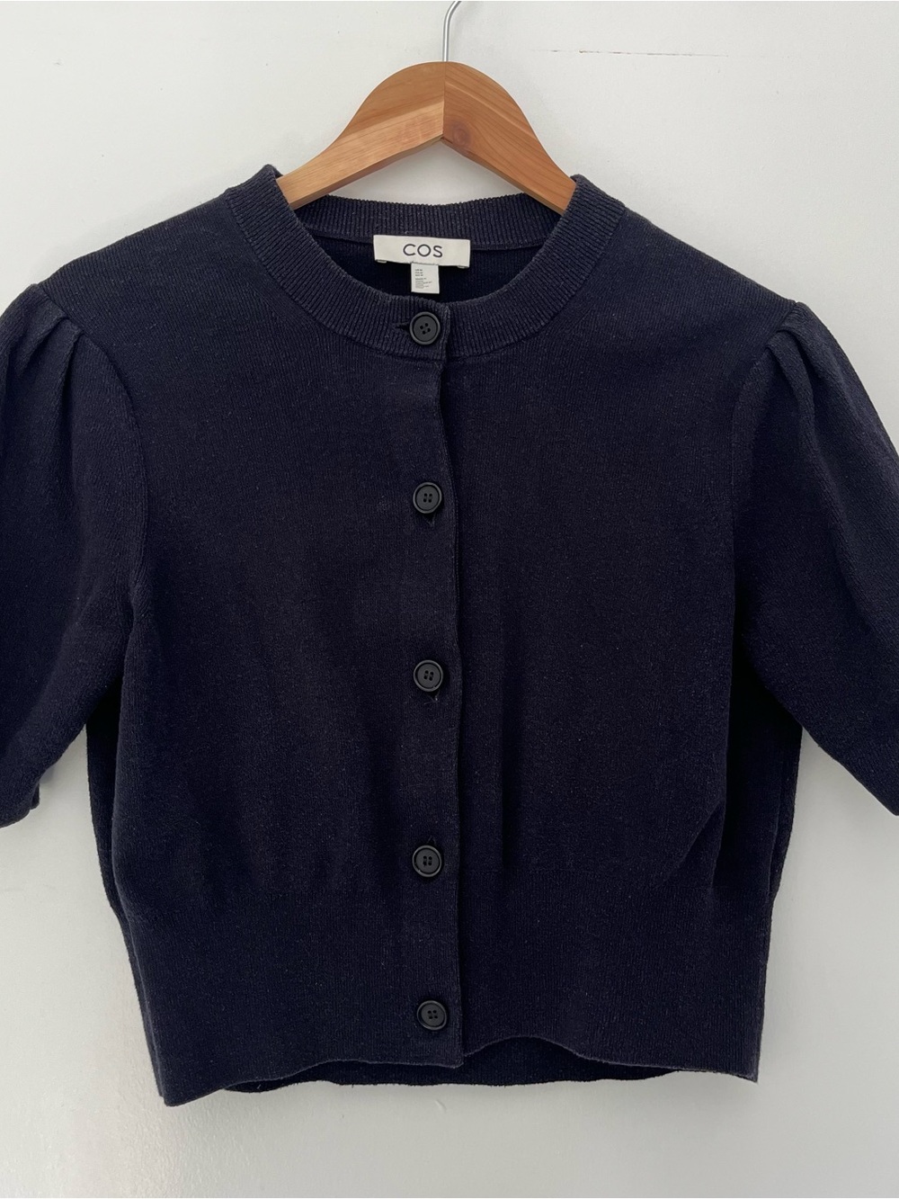 COS Navy Puff Sleeve Button Cardigan